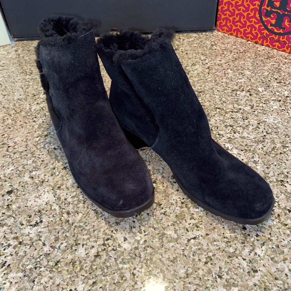 Rockport Black suede, side buttoned ankle boots